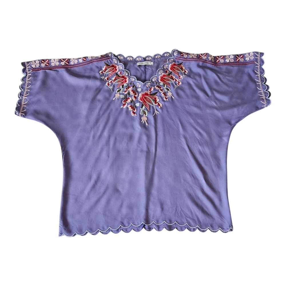Misslook Women's Embroidered Blouse Top Size L Peasant Boho - Picture 5 of 14